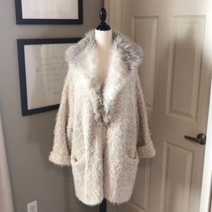 Fuzzy Anthro Cardigan Sweater Sleeping On Snow  L